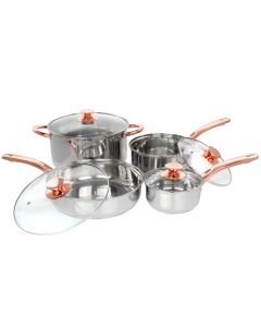 Gibson Home Ansonville 8 Piece Stainless Steel Cookware Set with Rose Gold Handles
