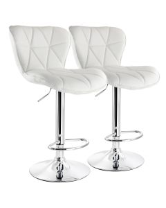 Elama 2 Piece Diamond Tufted Faux Leather Adjustable Bar Stool in White with Chrome Base