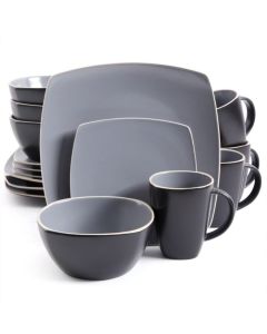 Gibson Soho Lounge Matte 16-Piece Dinnerware Set, Gray/Black