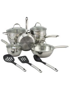Oster Ridgewell 13 piece Stainless Steel  Belly Shape Cookware Set in Silver Mirror Polish with Hollow Handle