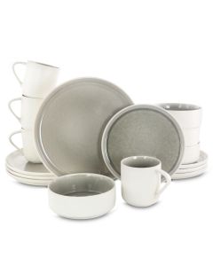 Gibson Elite Global Edge 16 Piece Round Stoneware Dinnerware Set in Light Gray