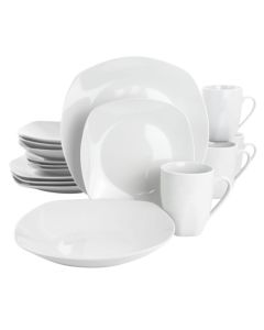 Gibson Home Classic Pearl 16 Piece Square Fine Ceramic Dinnerware Set in White