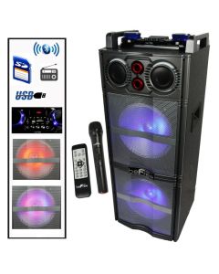 beFree Sound Double 10 Inch Subwoofer Bluetooth Portable Party Speaker with Reactive Lights,  USB/ SD Input, FM Radio, Remote Control and  Microphone