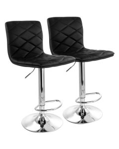 Elama 2 Piece Adjustable Diamond Tufted Faux Leather Bar Stool in Black with Chrome Base